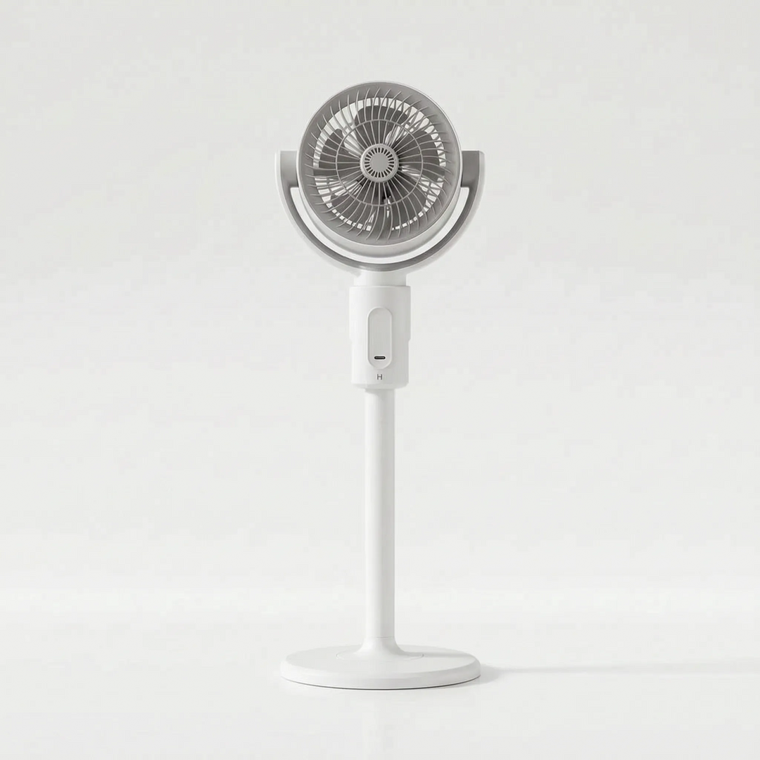 Sleek adjustable pedestal fan with USB power, remote control, and oscillation for modern home comfort.