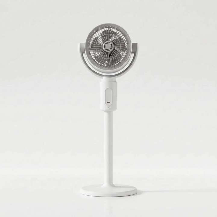Sleek adjustable pedestal fan with USB power, remote control, and oscillation for modern home comfort.