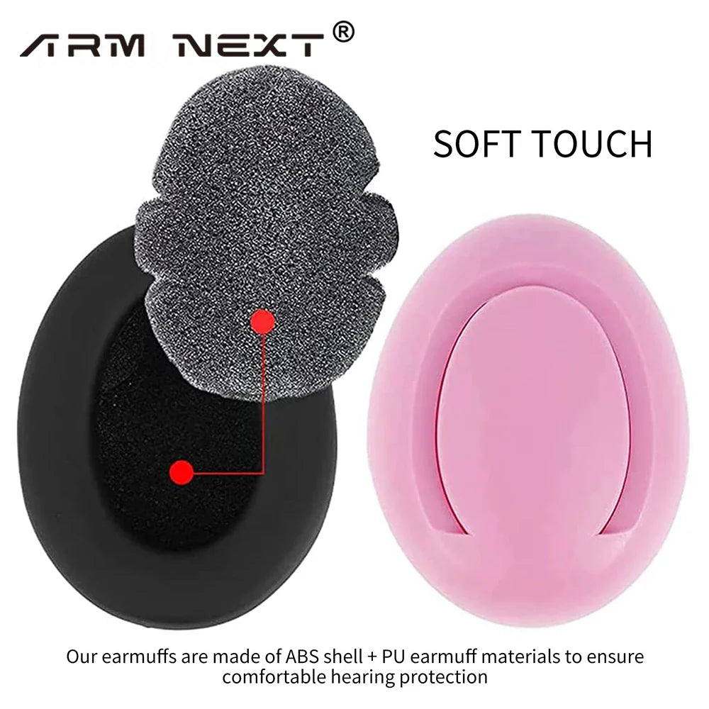 Infant noise cancelling earmuffs next to a measuring tape, illustrating their compact size for easy portability.