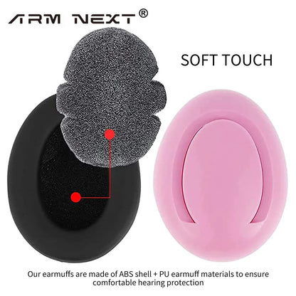 Infant noise cancelling earmuffs next to a measuring tape, illustrating their compact size for easy portability.