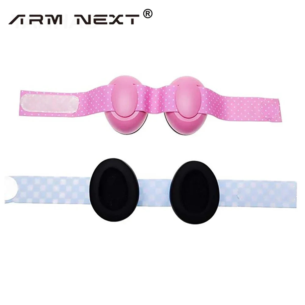 Infant noise cancelling earmuffs in a protective carrying pouch, ready for travel and baby hearing protection.