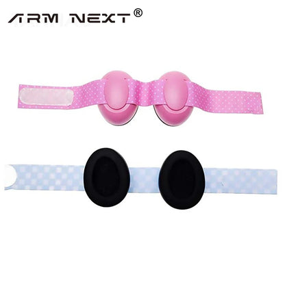 Infant noise cancelling earmuffs in a protective carrying pouch, ready for travel and baby hearing protection.