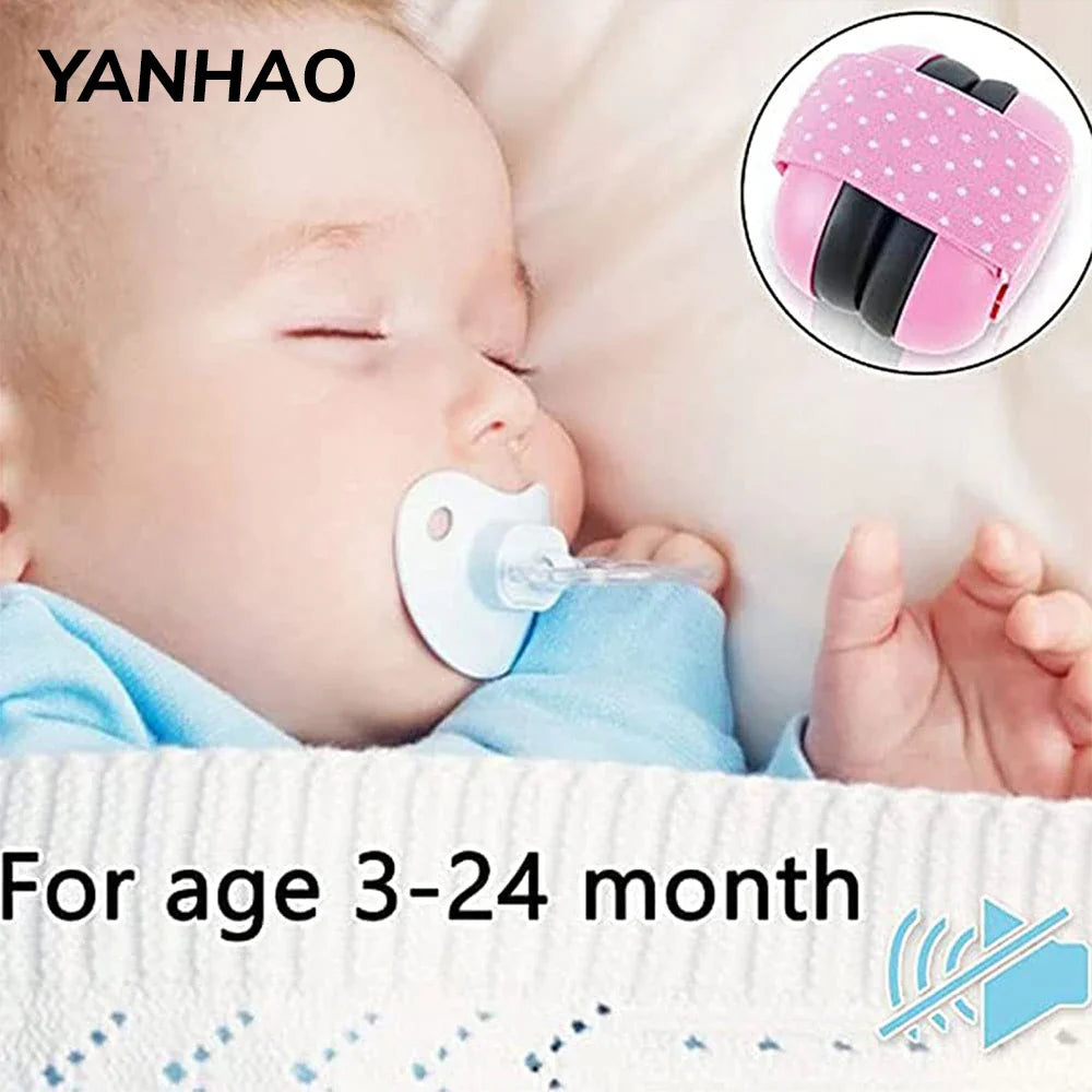 Hand holding infant noise cancelling earmuffs, highlighting their lightweight design for effortless baby hearing protection.