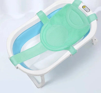 Mesh baby bath cradle with anti-slip features, a must-have for newborn care.