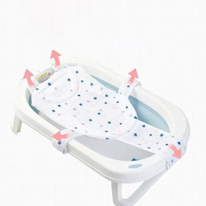 White adjustable baby bath net, a practical baby essential for new parents.
