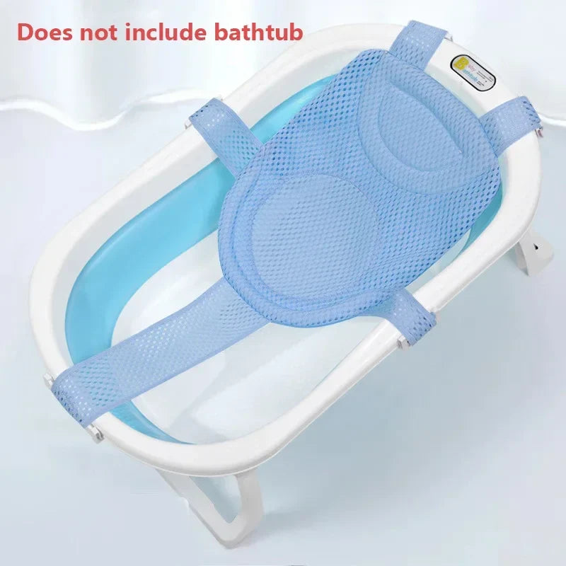 Quick-dry baby bath cushion, adjustable for various tub sizes, ensuring newborn safety.