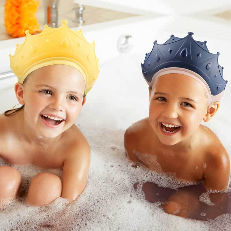 Safe adjustable baby shower cap, designed for comfort and effective eye/ear shielding.