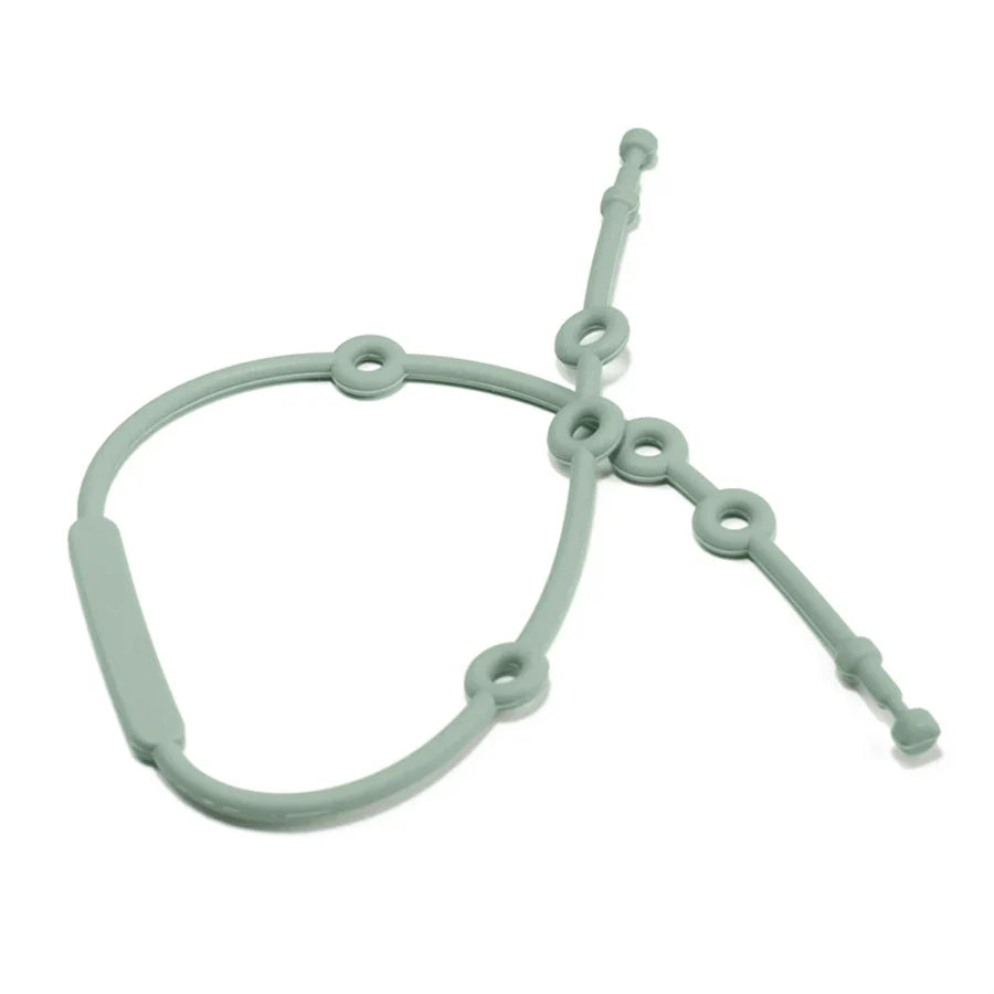 Detailed view of the adjustable mechanism on a silicone pacifier clip, offering perfect fit for any baby
