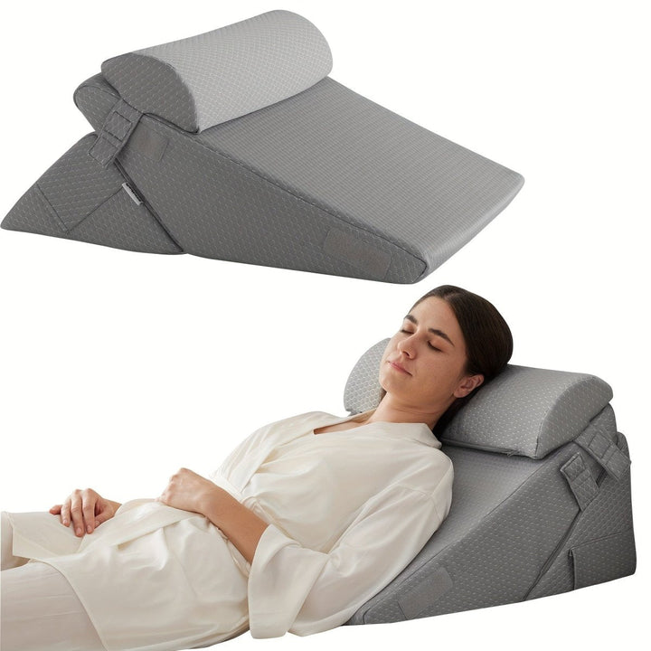 Flexible adjustable wedge pillow. Use for leg elevation, back support, and overall comfort & relaxation.