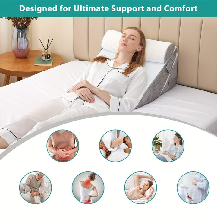 Adjustable wedge pillow designed for targeted back and leg relief, promoting better posture & relaxation.