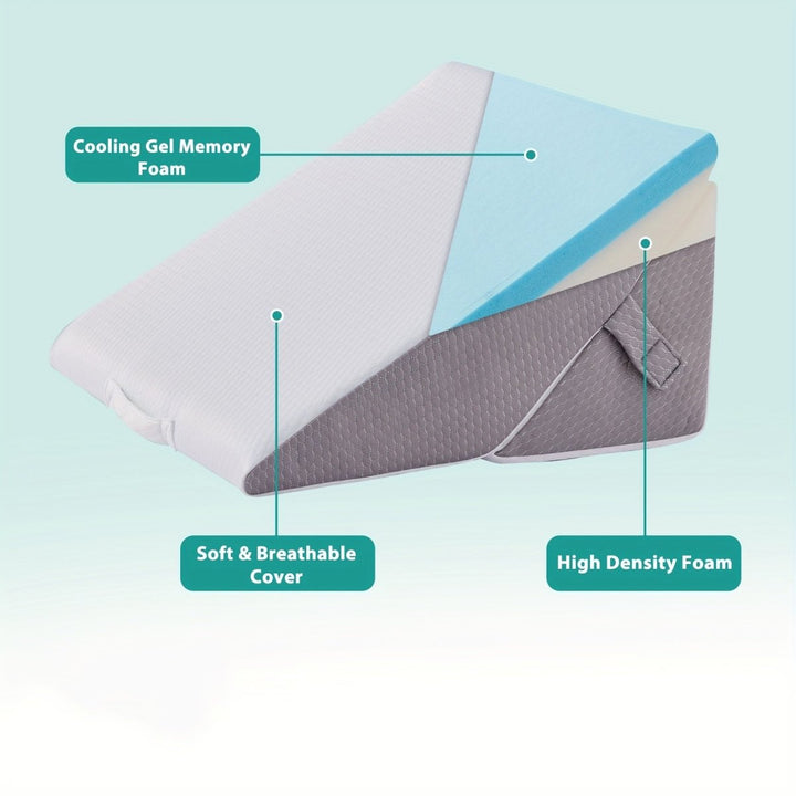 Versatile adjustable wedge pillow for both back and leg support, enhancing comfort & stress relief.