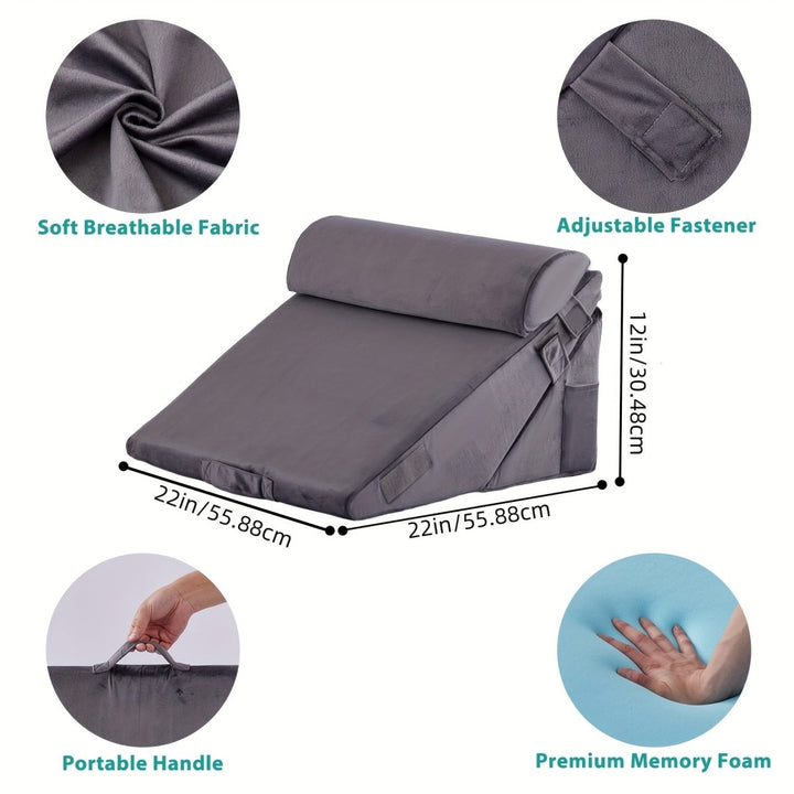 Home accessory: Adjustable comfort wedge pillow, perfect for back & leg support, promoting relaxation.