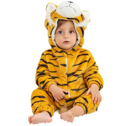 Adorable baby animal hooded romper jumpsuit, soft cotton blend for infants