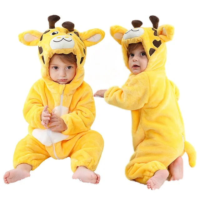 Soft baby hooded jumpsuit, ideal for newborns, featuring animal theme