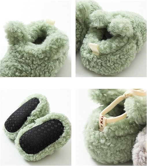 Soft plush baby booties with an animal design, featuring non-slip soles for active toddlers.