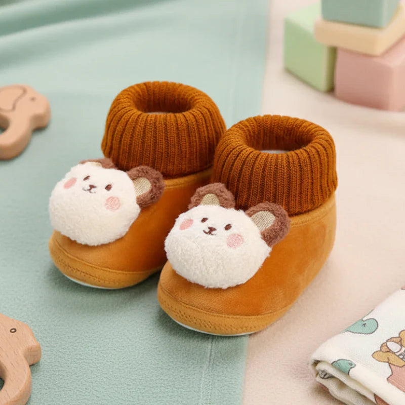 Baby winter shoes, animal design, non-slip, excellent for keeping tiny feet toasty.