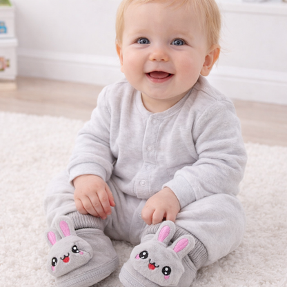 Cute plush animal baby winter shoes with non-slip sole for safe first walker warmth.