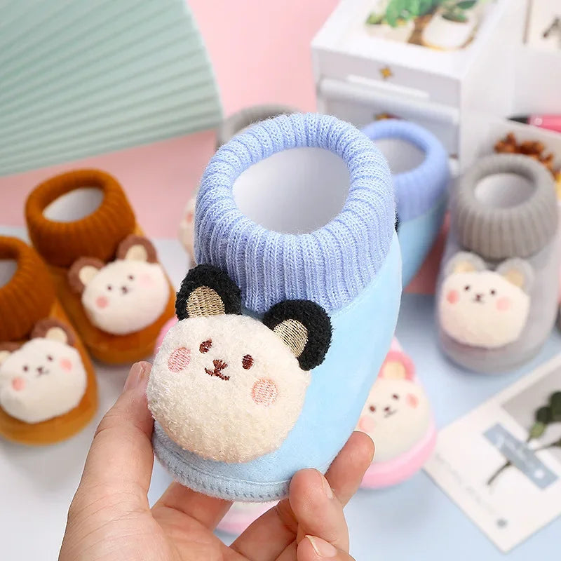 Soft sole baby winter shoes, non-slip, in a delightful animal style for warm little feet.