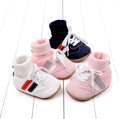 Adorable baby anti-slip crib shoes with soft soles, perfect infant footwear for autumncomfort.
