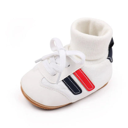 Stylish baby footwear, cotton soft sole anti-slip crib shoes designed for infant comfort.