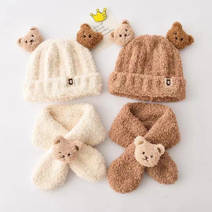 Adorable baby bear style winter hat and scarf set for warm cozy wear in chilly weather