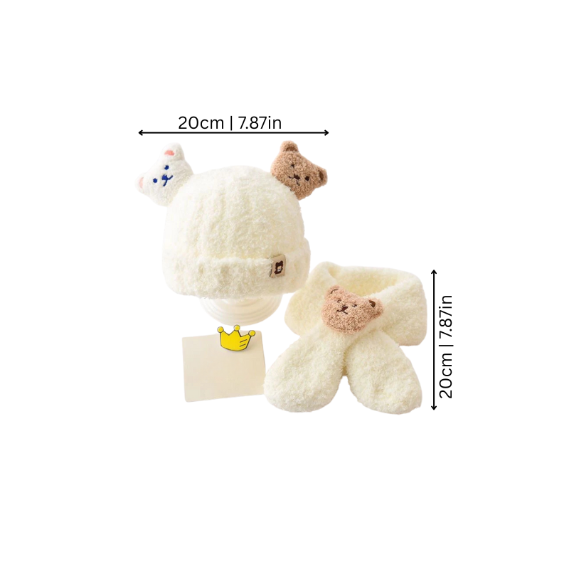 Toddler in unisex baby bear style winter hat and scarf set, perfect kid's accessories