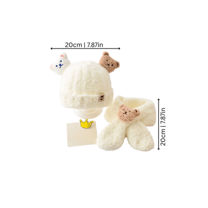 Toddler in unisex baby bear style winter hat and scarf set, perfect kid's accessories