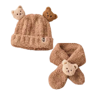 Winter kids accessories: bear style hat and scarf set for warm and cozy toddlers