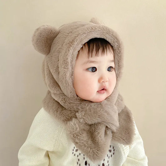 Adorable baby bear winter hat and scarf set for infants, soft and warm baby accessory.
