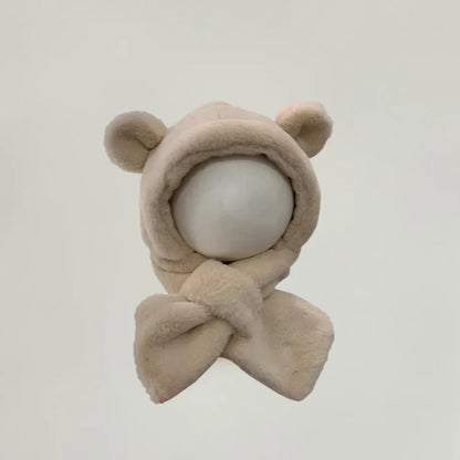 Unisex baby winter hat and scarf featuring cute bear ears, ideal for frosty days.