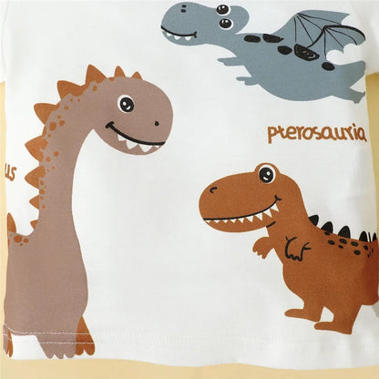 Infant casual outfit: fun dinosaur t-shirt and breathable cotton blend shorts set