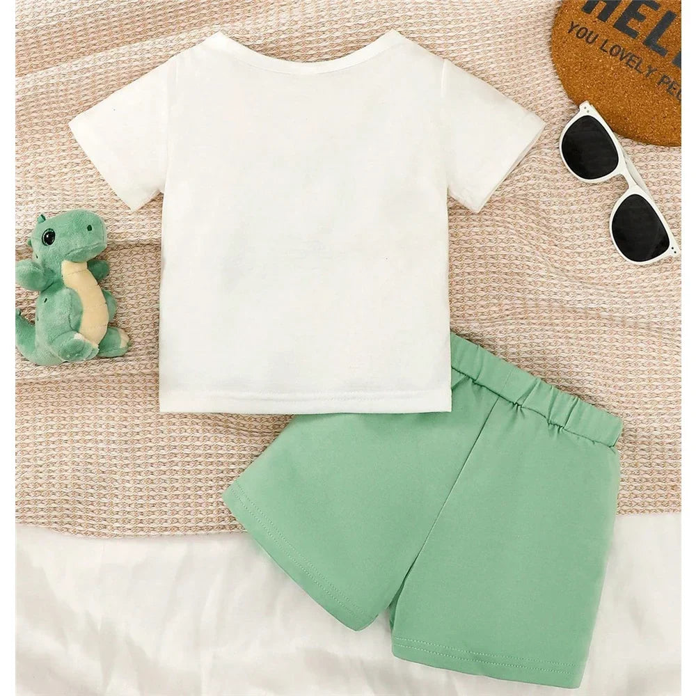 Toddler boys' dinosaur-themed short sleeve tee and comfy shorts, ideal for casual wear