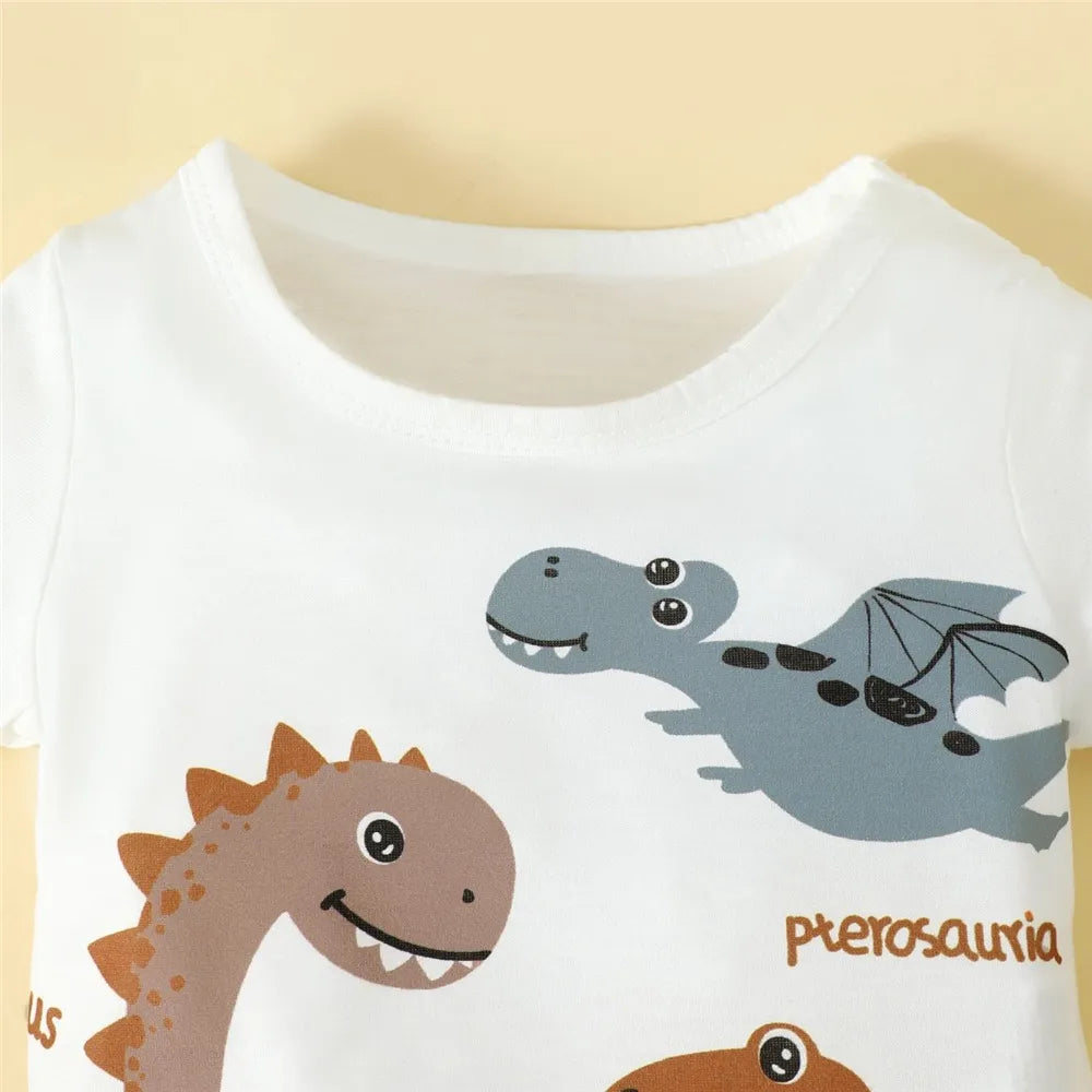 Baby boy's two-piece dinosaur outfit: 'ROAR' tee and lightweight shorts, cozy playwear