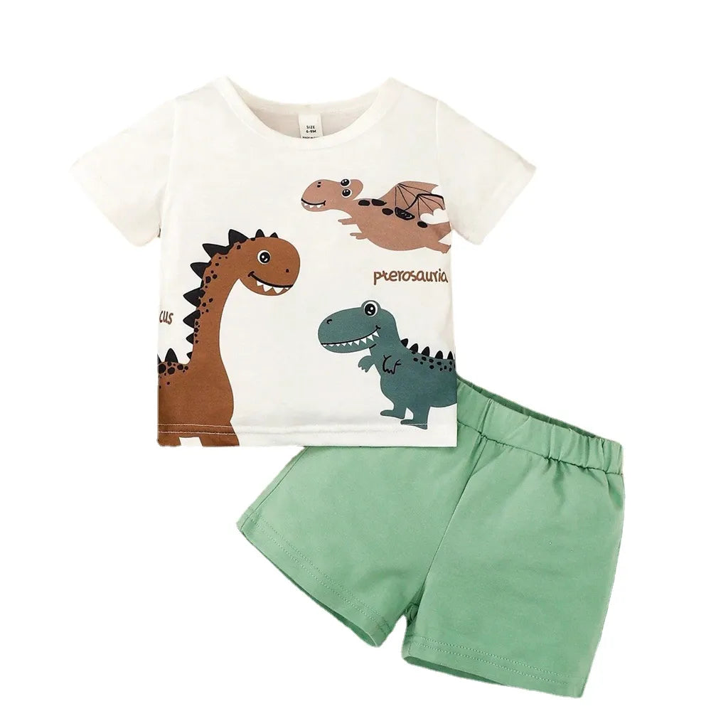 Charming baby boy 2-piece outfit: dinosaur short sleeve top and essential play shorts