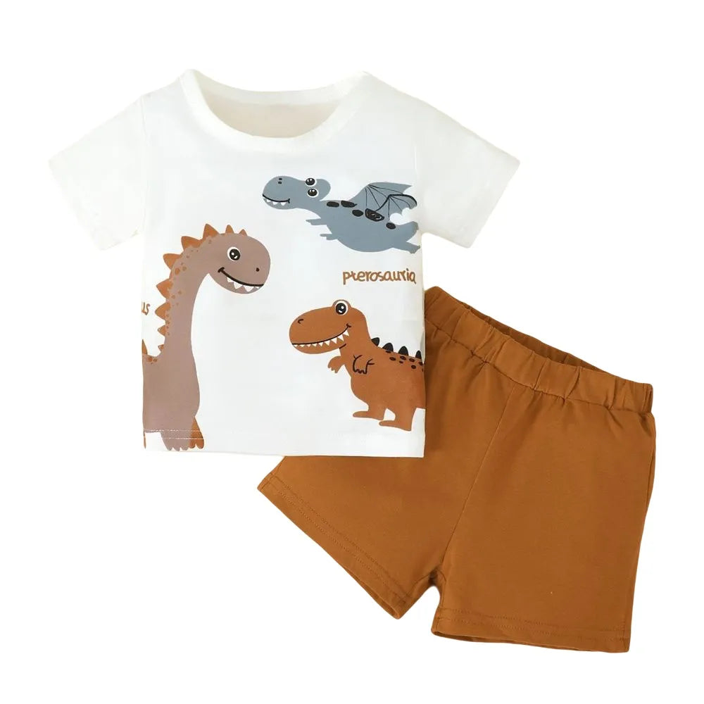 Comfortable baby boy dinosaur tee and solid color shorts set, great for everyday wear