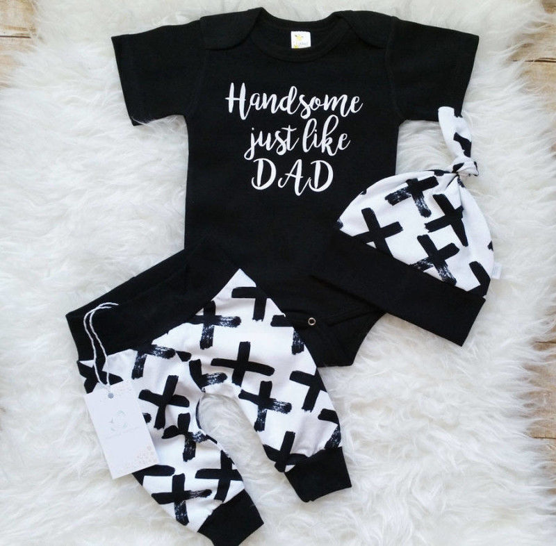 Adorable baby boy's striped romper and matching pants set for comfortable infant wear.