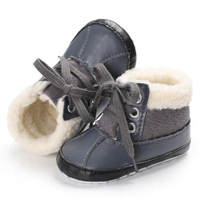 Baby booties: soft sole, hairy plush exterior, essential for winter warmth, unisex