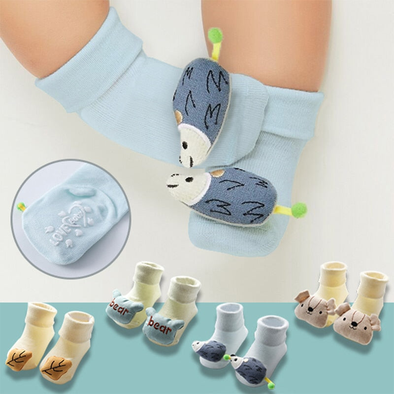 Adorable baby cartoon doll non-slip cotton socks for newborns & toddlers, cozy infant apparel