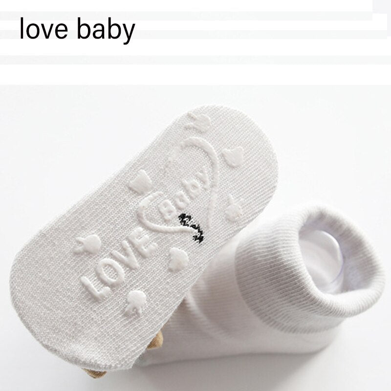Gift-ready pack of baby cartoon doll non-slip cotton socks for newborns and young toddlers