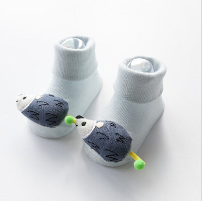 Comfortable cotton baby socks with an elephant cartoon doll and effective non-slip sole