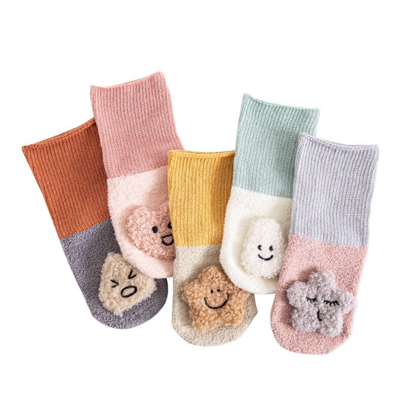 Adorable baby cartoon dolphin non-slip terry socks for infants 0-12 months, soft cotton blend.