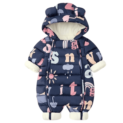 Adorable baby cartoon hooded winter parka jumpsuit, cozy infant outerwear