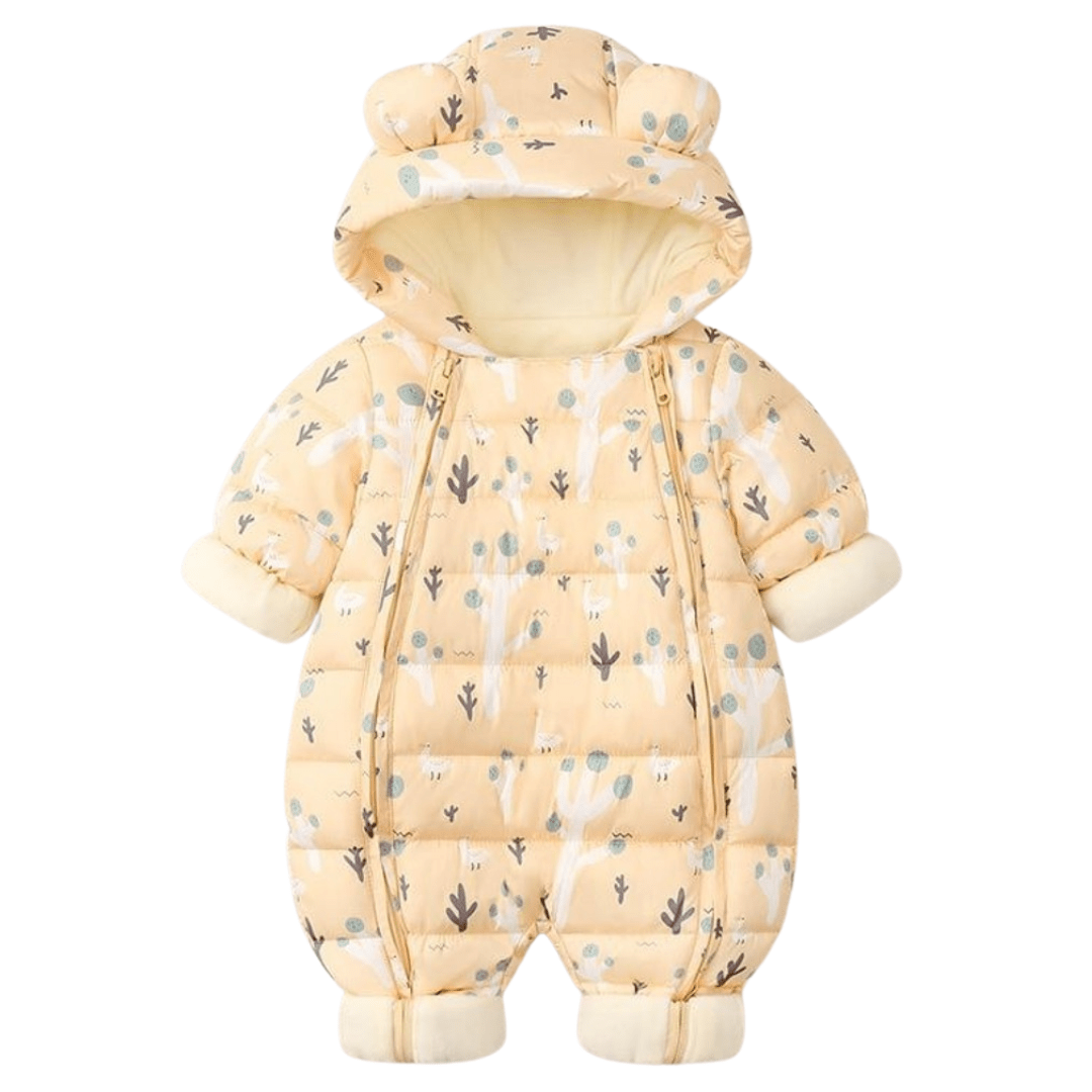 Infant fashion hooded parka jumpsuit with double zipper, ideal baby gift