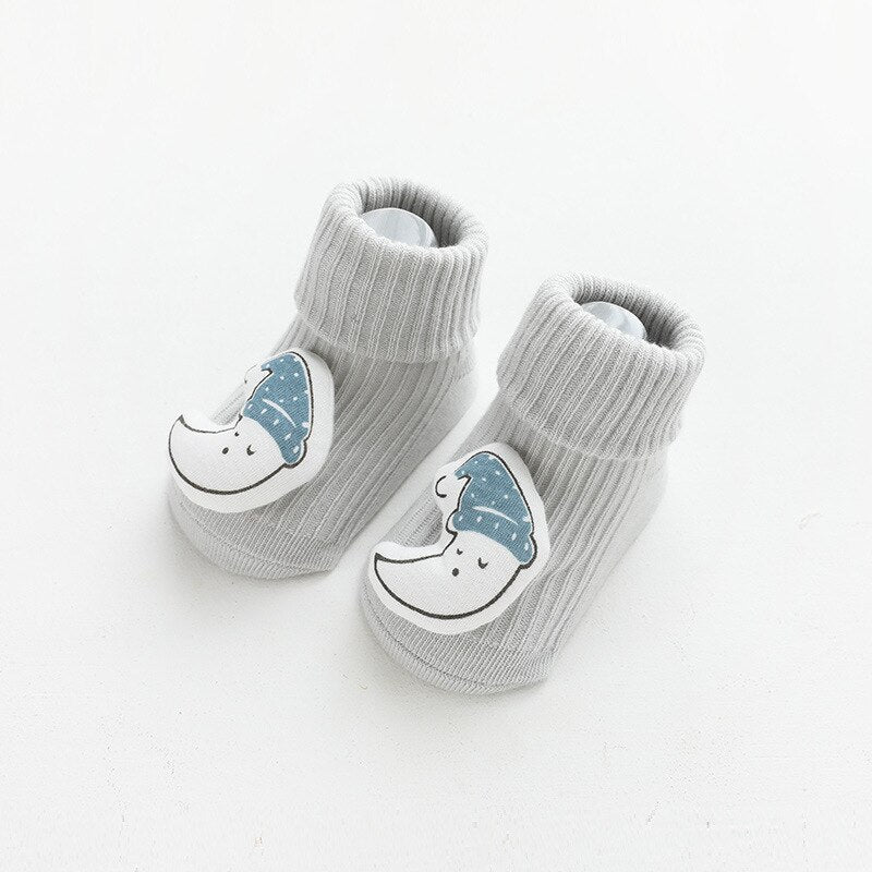 Toddler non-slip cotton floor socks with cheerful cartoon pattern, soft and protective
