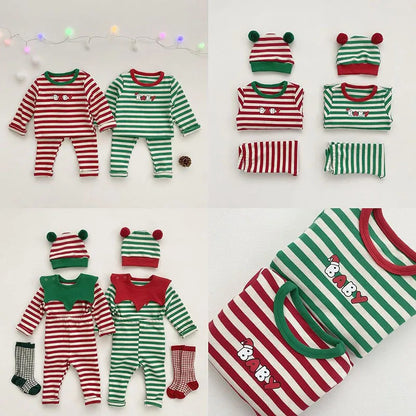 Unisex toddler Christmas pajama set in soft cotton blend, featuring a playful holiday print and matching removable hat.