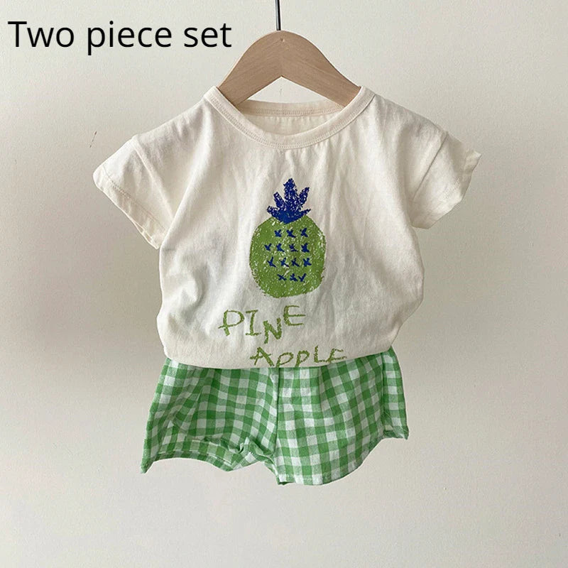 Light blue baby cotton sleeveless pajama set featuring a friendly cartoon bear, summer essential