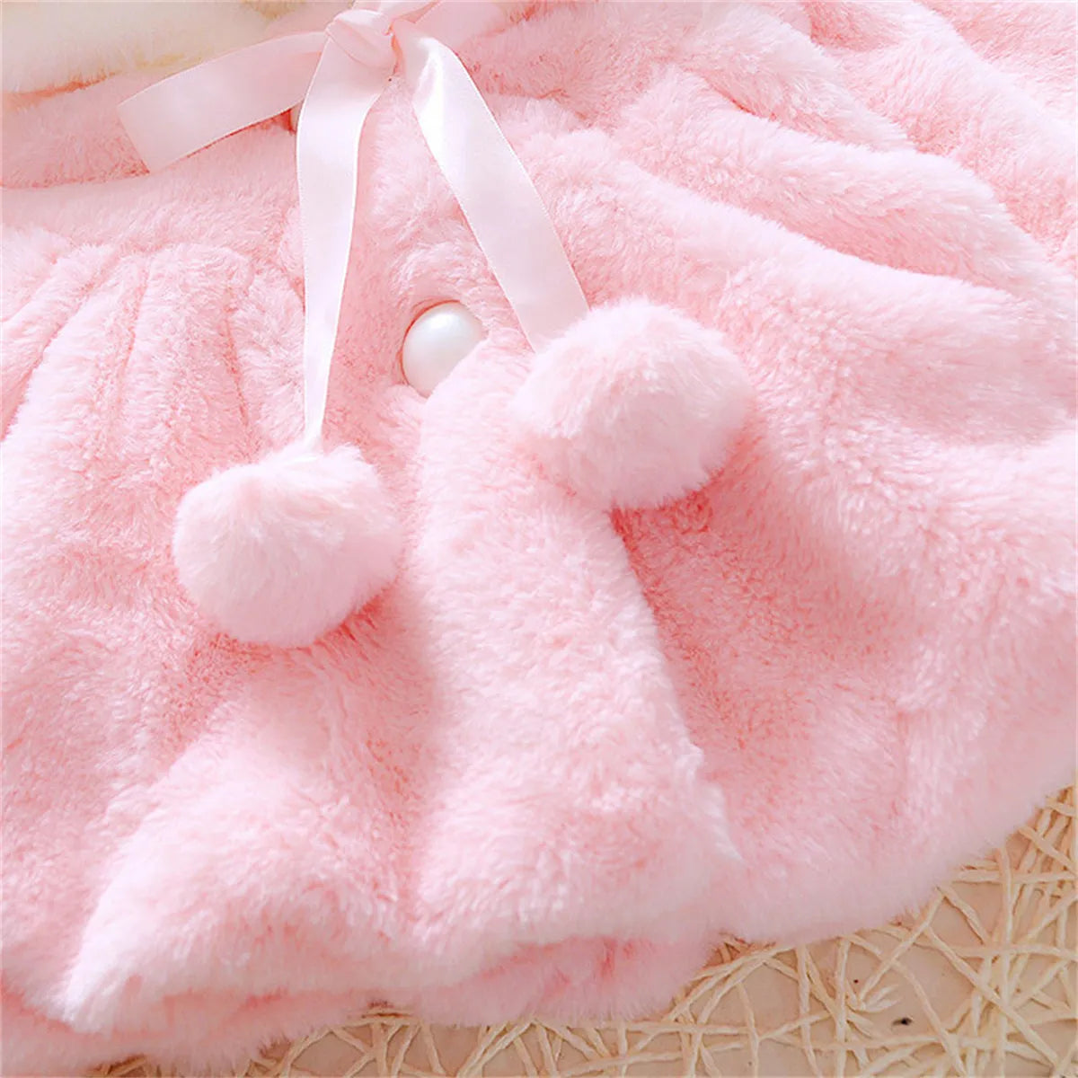 Soft pink hooded cartoon coat for baby girls, cozy plush jacket winter fashion