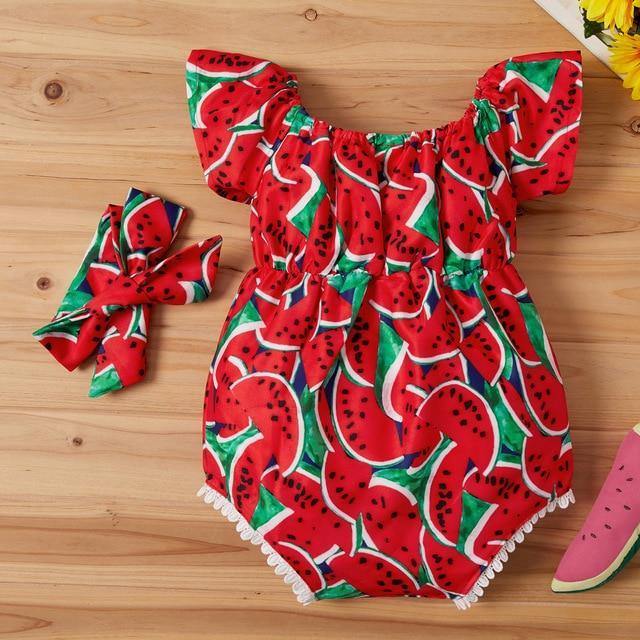Toddler girl's watermelon swimwear and accessory set, ideal for sunny days and infant fashion
