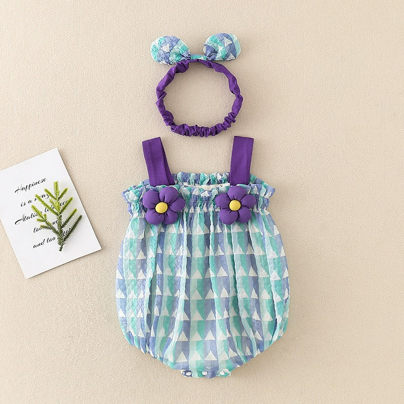 Adorable baby girl in pink cotton romper, perfect for summer playwear