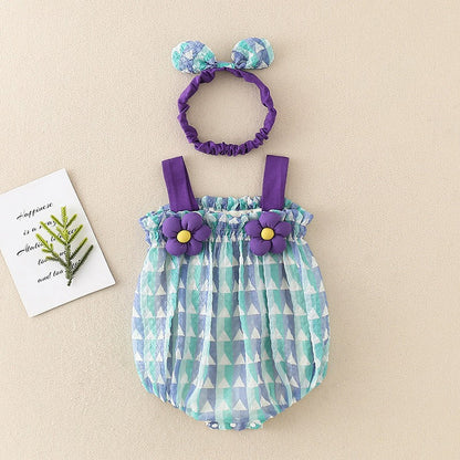 Adorable baby girl in pink cotton romper, perfect for summer playwear